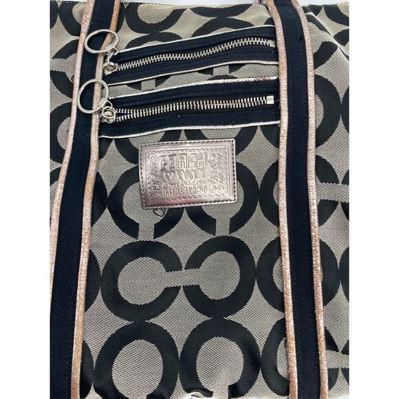 Coach Poppy op art Glam Signature Tote Bag Purse Black Gray Silver 13826 handbag - Picture 2 of 7